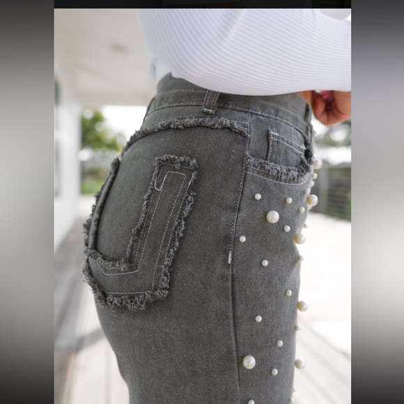Pol pants POL jeans with faux pearls BRAND NEW in wrap charcoal womens small NEW - Picture 3 of 10